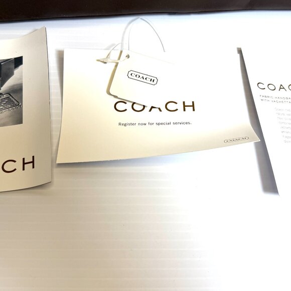 Coach Leather Canvas Striped Brown Yellow & Tan Satchel Bag . New With Tags - Picture 2 of 14